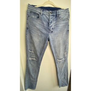 Ksubi Chitch Light Blue Distressed Slim Fit Jeans Mens 33 Button Fly Streetwear